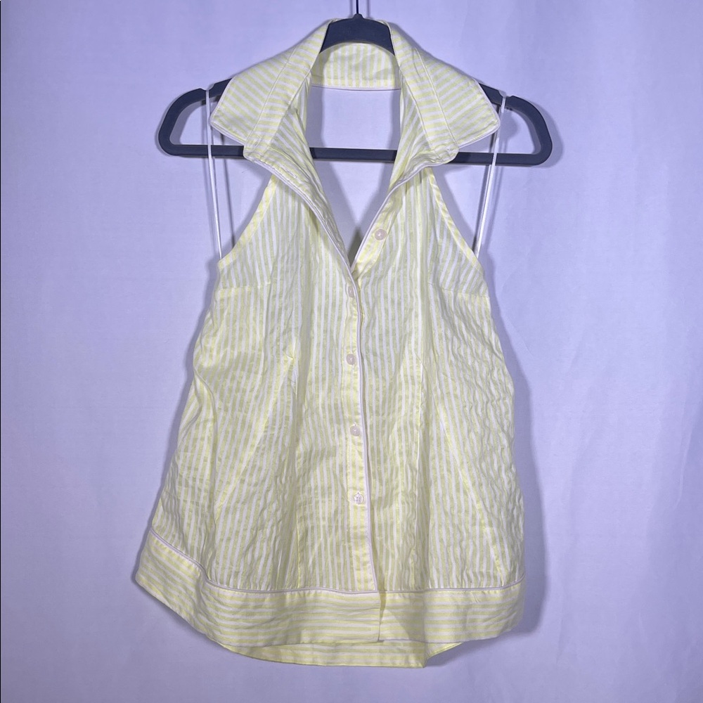 ANTHROPOLOGIE WOMENS BUTTON FRONT SWING BLOUSE YELLOW WHITE SMALL NEW WITH TAGS - Picture 2 of 7